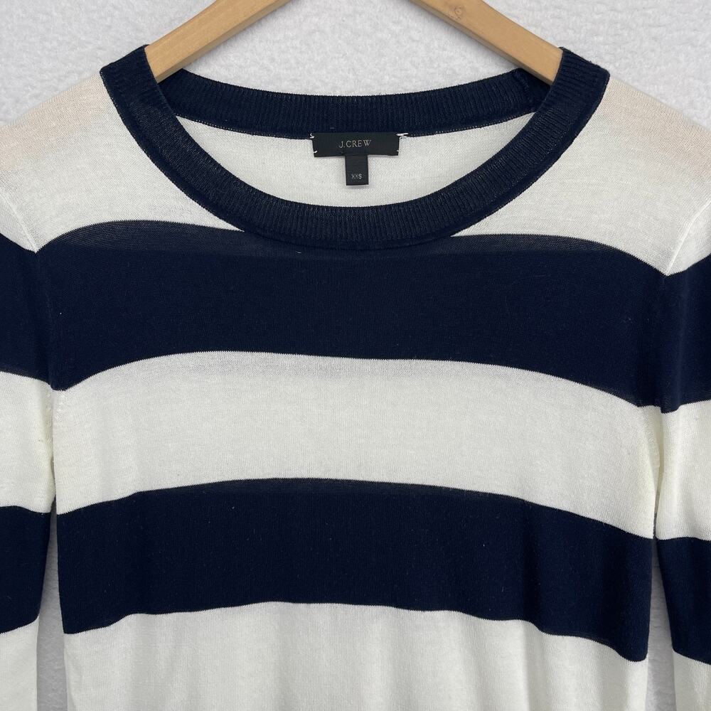 J.CREW Sweater Womens 2XS Summerweight Striped Jumper Pullover Blue Ivory - Picture 4 of 12